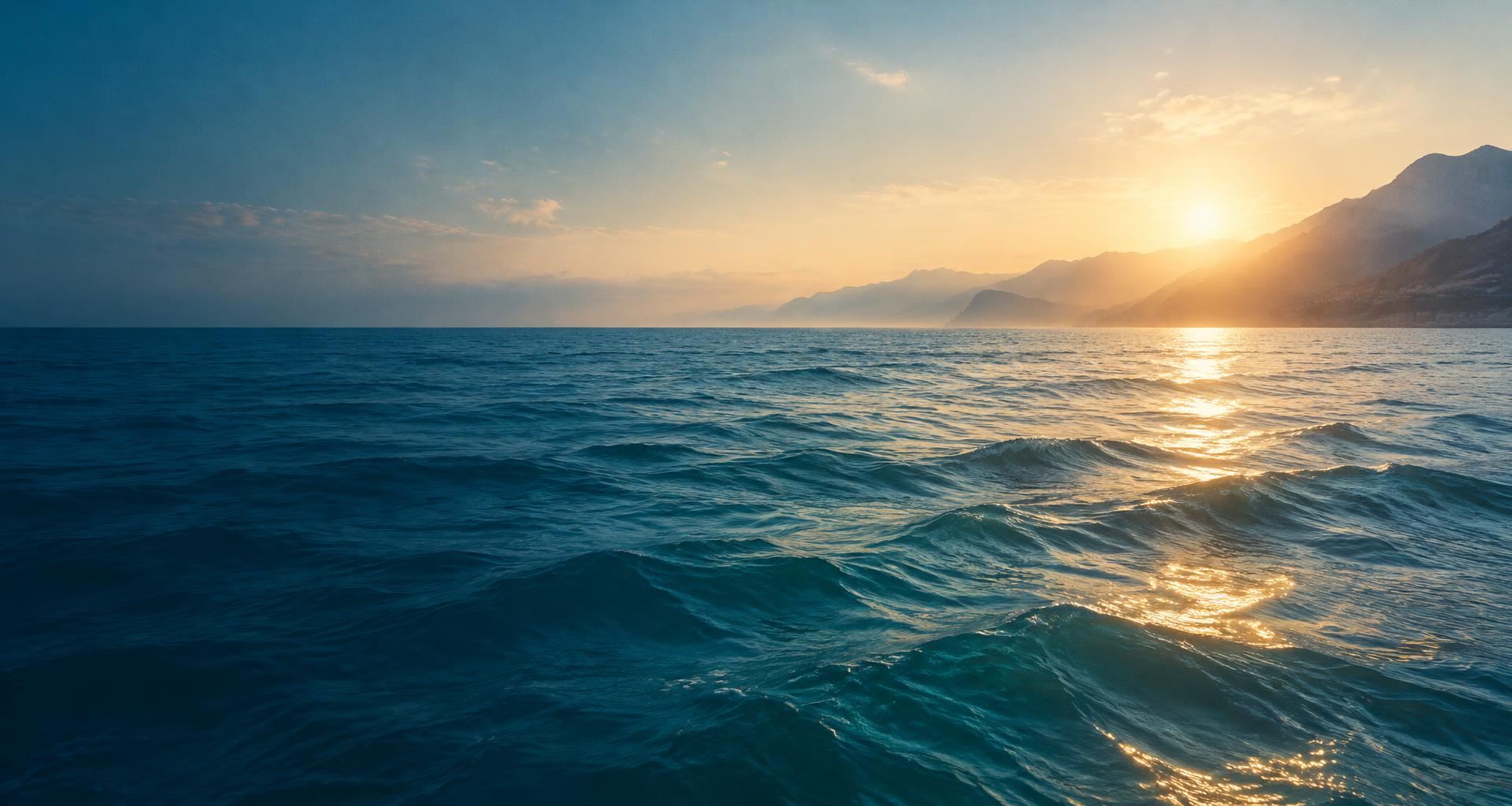晨光照耀海面,活水流动